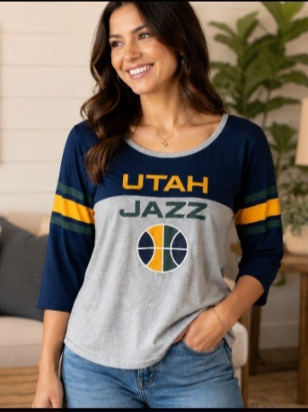 NBA Utah Jazz Women's Colorblock 3/4 Sleeve Graphic Tee